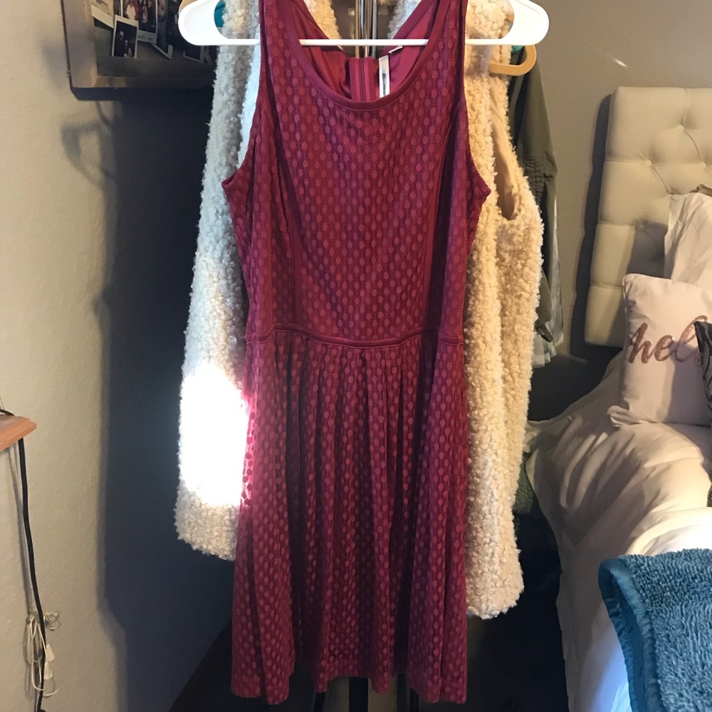 LC Lauren Conrad Deep Red Tulle Dress with Dots
